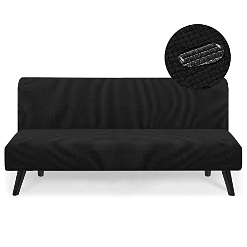 Topyumh Water Repellent Armless Futon Cover Sofa Bed Slipcover, Full Size Futon Mattress Cover, Soft & Stretch Furniture Protector For Pets (Futon, Black) #TOP22