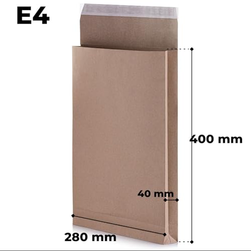 LOGIC PACK 10 Faltentaschen 4cm Falte ohne Fenster Versandtaschen E4 280 x 400 x 40 mm braune Faltumschläge haftklebend mit Abziehstreifen
