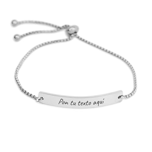 Genérico Pulsera personalizable de acero Inoxidable grabado a laser, cierre ajustable tipo bolo, elegante. regalo, novia, amiga, pareja, hermana, madre, prima, compañera, san valentín. (Plateada)