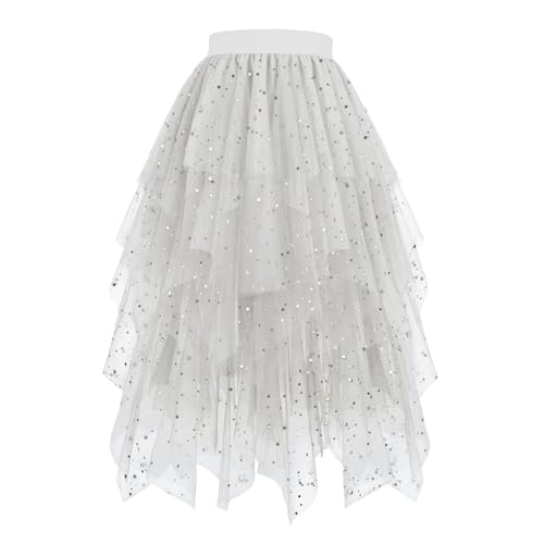 Women's Tulle Sparkly Skirts High Waisted Lightweight Quick Dry Mesh Midi Casual Smooth Aline Swing Skirt