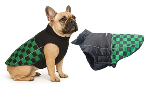 Image of The Pets Company Dog Winter Coat Jacket, Cloth, Windproof, Waterproof, Light Weight, Washable, Ultra Warm Thick Fleece Lined Dog Vest for Cold Weather Protection, (Green Check, Small-Medium-16 Inch)