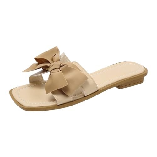 Women's Mule Sandals Slip On Chunky Low Heels With Bow Square Open Toe Shoes For Daily Outdoor