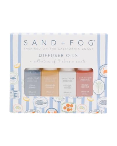 Image of Sand + Fog Diffuser Oils Gift Set, 4 Pack, 0.33 fl oz Each (Clean Waves, Pineapple Coconut, Tahitian Vanilla, Mango Coconut)
