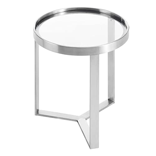 Modway Relay Glass And Metal Accent Side Table, Silver #TOP1