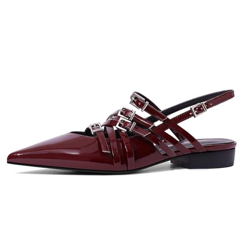 Women's Flats Ballet Ballerina Pointed Toe Slingback Flats with Strap Low Heel Fashion Buckle Dress Work Casual Shoes for Women