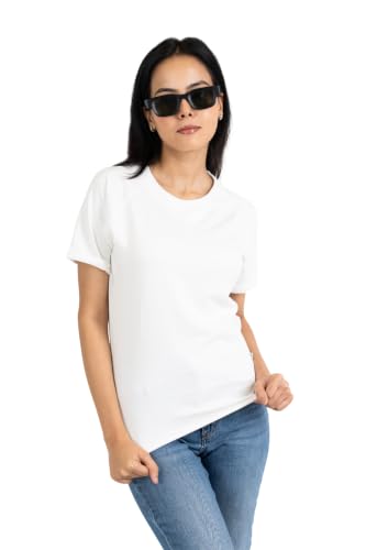 Image of Women French Terry Raglan Crew Neck | 100% Cotton Stylish Casual Comfortable Regular Fit Solid Half Sleeves Round Neck T-Shirt for Women