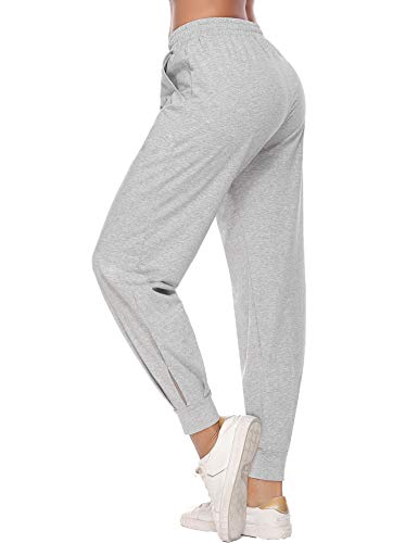 Hawiton Women Active Pants Drawstring Yoga Jogger Workout Sportwear Sweatpants with Pockets (All-Light Grey, L)