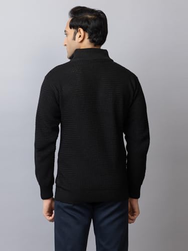 Image of TYSORT Men High Neck Zipper Full Sleeve Waffle Knitted Winter Sweater,Waffle Knit Sweater for Men