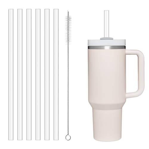 WISYOK 6 Stück Stanley Cup Strohhalm für 30 40oz Wiederverwendbare Strohhalme Straw Plastik Tritan Material BPA-Frei 6 Klare Trinkhalme mit 1 Reinigungsbürste (30cm x 1cm)