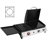 Royal Gourmet 3 Brûleurs Barbecue Gaz Portable, 3 en 1 Plancha et Grille en Émaillés Combinés avec Couvercle Multifonctionnel, Puissance 8.5kW Propane, Adapté pour le Camping et l' Extérieur, Noir