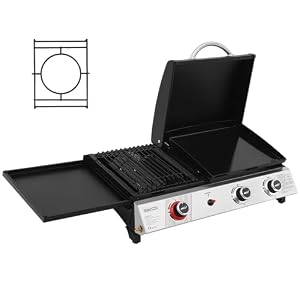 Royal Gourmet 8,5 kW Gasgrill, 3 in 1 Tischgrill mit Grillen, Braten, Kochen, 3 Brenner Tragbarer Picknickgrill Campinggrill mit Klappbare Seitenablage Schwarz