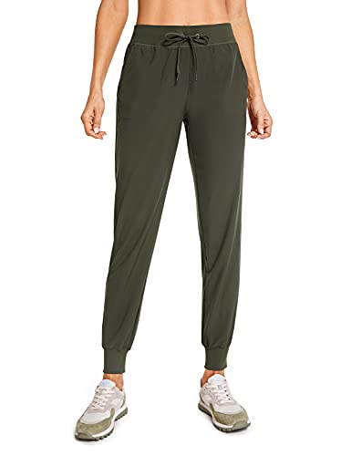 CRZ YOGA Women's Lightweight Workout Joggers 27.5" - Travel Casual Outdoor Running Athletic Track Hiking Pants with Pockets Dark Olive Medium