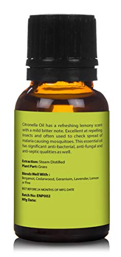 Image of Earth N Pure Citronella Essential Oil | 100% Pure & Natural | Steam Distilled & Undiluted | Outdoor Freshness, Home Fragrance & Aromatherapy | Vegan & Cruelty-Free | 15ml