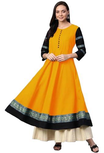 Image of Cotton Silk Anarkali Printed Border Long Umbrella Gown Kurta for Women