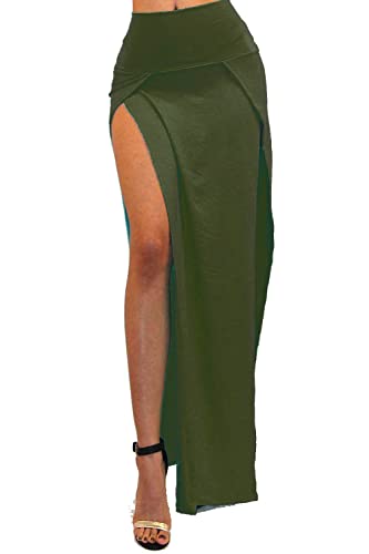 Vivicastle Women's USA Sexy High Waisted Double Slits Open Knit Long Maxi Skirt