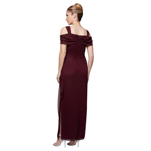 Image of Alex Evenings Women's Long Cold Shoulder Mother of the Bride Dress with Beaded Detail at Hip