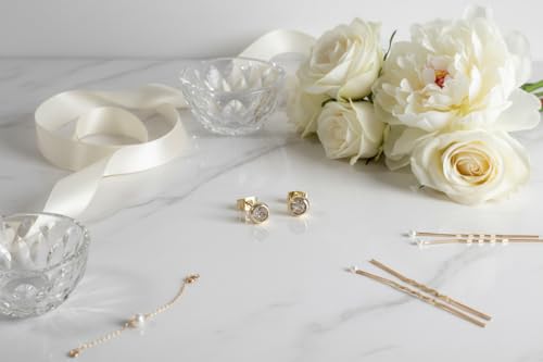 Dezentes Brautschmuck Set Gold – Halskette & Ohrringe mit Zirkonia – Eleganter Strass Schmuck Damen – Hochzeit Brautjungfer Standesamt Geschenk – Bild 6
