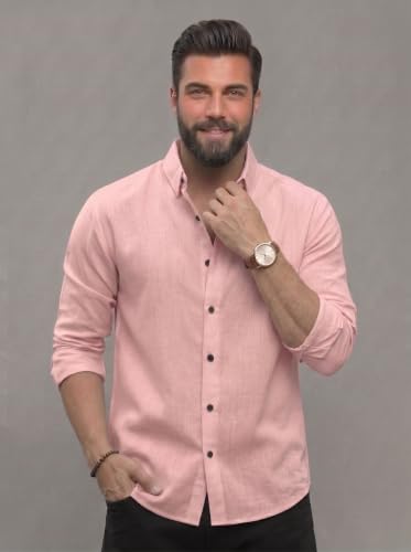 Image of NexaFlair Men's Regular Fit Solid Pattern Laffer Cotton Shirt with Long Sleeve Collared Neck Standard Length and Button Down Closure Type | Mens Casual Shirts | Man's Formal Shirts