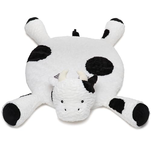 Bearington Collection Lil’ Gilly (30 Inch) Cow Tummy Time Mat – Cow Baby Blanket – Pillow for Baby