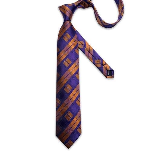 Image of DiBanGu Mens Silk Plaid Tie and Pocket Square Set | Elegant Silk Formal Tie Set, Woven Check Necktie and Cufflinks Tie Clip Set, Perfect for Wedding Party, Comes in Gift Box