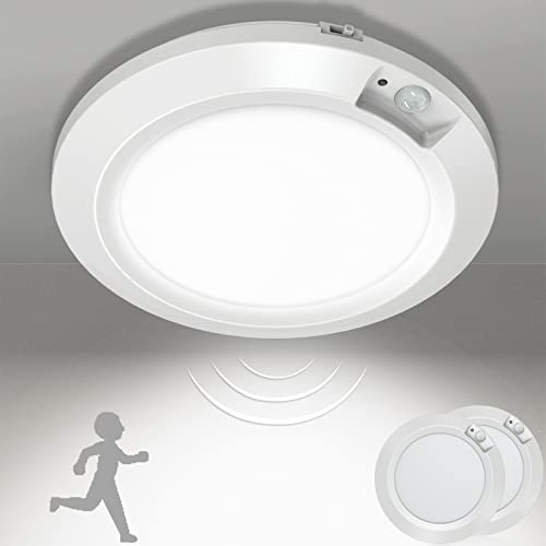 Bemexred Veilleuses LED à Piles avec Détecteur de Mouvement, Lampe Plafond à Pile Sans Fil Plafonnier LED Eclairage Intérieur pour Balcon Sous-sol Atelier...