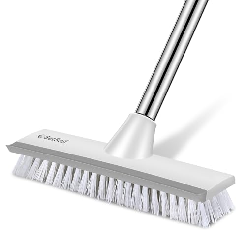 SetSail Floor Scrub Brush with 51-Inch Long Adjustable Handle 2 in 1 Scrape Brush Stiff Bristle Floor Scrubber for Cleaning Shower Bathroom Garage Kitchen Wall Deck Tub Tile