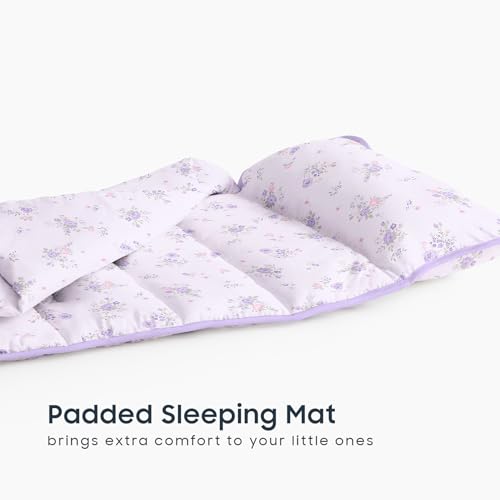 Image of Wake In Cloud - Toddler Nap Mat with Pillow and Blanket, 100% Cotton Fabric, for Kids Girls Ages 3 Plus in Daycare Kindergarten Preschool, Floral Botanical Flowers