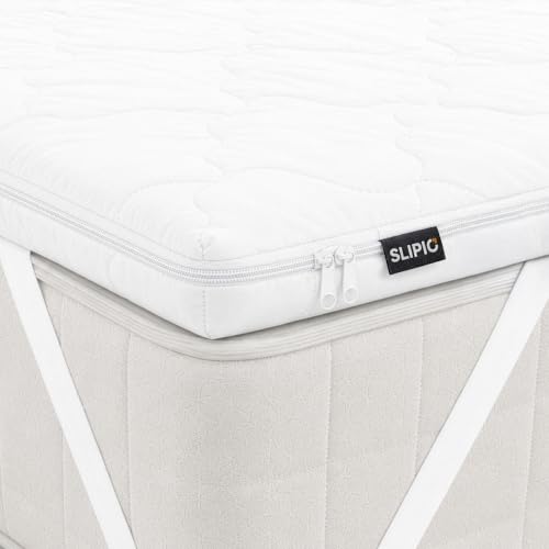 SLIPIO Matratzentopper 150x200 cm | 5 cm Höhe | Ergo+ orthopädischer Komfortschaum | Waschbar & Hypoallergen | Mattress Topper 150x200