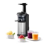 Panasonic Slow Juicer MJ-L500SXE, Exprimidora Eléctrico de Frutas y Verduras, 150 W, Acero Inoxidable y Plástico, Diseño Elegante y Delgado, Accesorio Para Ingredientes Congelados, Gris