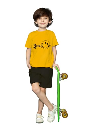 Image of Yazh Texworld Boys Round Neck Blended Cotton T-Shirts | Regular Fit | Half Sleeve | Casual Wear | Trendy | Combo Pack of 5 | Multicolor | Soft, Durable, and Stylish for Everyday use