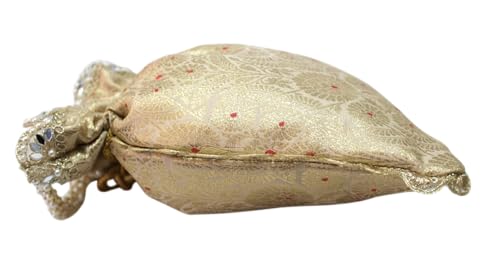 Image of MILAN'S CREATION Pure Banarasi Potli Silk Brocade Bag Purse Drawstring Women's handbag with Pearl Handle & Tassel Weddings