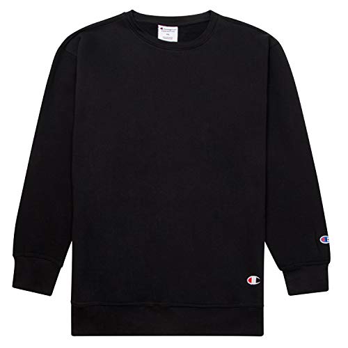 Champion Crewneck Fleece Sweatshirt for Men's Big and Tall with C Logo Black 2X