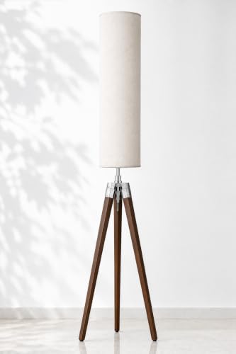 Image of Modern Floor Lamp, Black Metal, Tall Fabric Shade