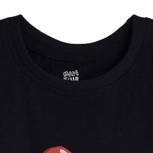 Image of miniklub Girls Round Neck Frill Sleeve Knitted Cotton Top (Navy Color)