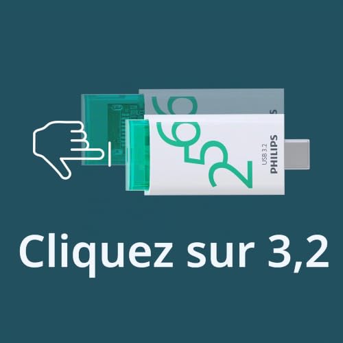 Philips Click Edition Port USB-C Lecteur Flash USB 3.2 Gen 1 256 Go pour PC, Ordinateur Portable, Smartphone, Tablette avec Port USB-C, Vitesse de Lecture jusqu'à 120 Mo/s