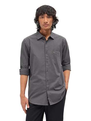 Image of Men's Olive Slim Fit Solid Cotton Woven Casual Shirt