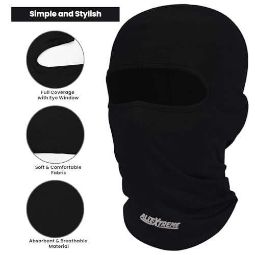 Image of Allextreme Full Face Mask for Riders Anti-Pollution UV Sun Protection Pin Mesh Balaclava Neck Cover Bandana Helmet Liner for Men & Women Biker Hiking Cycling Protective Bike Riding Gear (Black)