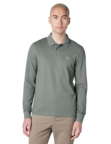 BOSS, Square Patch Logo Slim Fit Long Sleeve Polo Shirt, Galaxy Clay, M