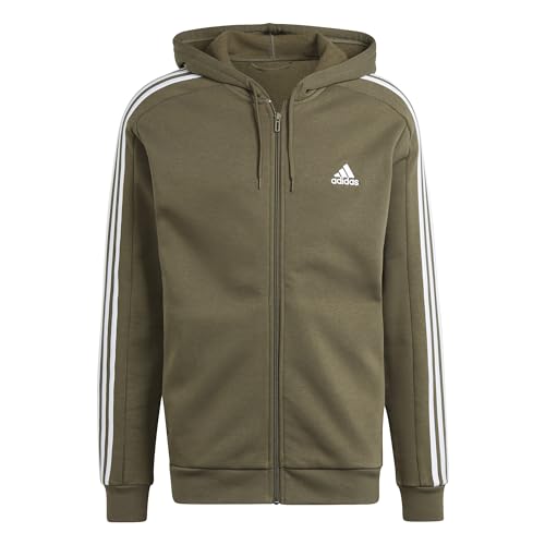 Image of adidas Essentials Men's Fleece 3-Stripes Full-Zip Hoodie Top with Hood