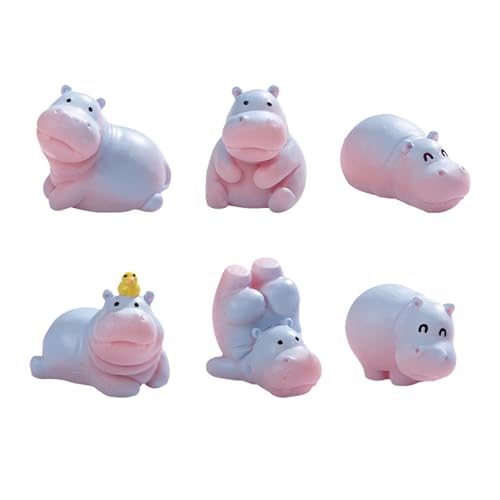 amangul Paquete de 6 figuras en miniatura de hipopótamo, estatuas de resinas para jardín y decoración de macetas de bonsáis