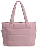 Tote Bag for Women Puffer Tote Bag Large Quilted Nurse Bag with Zipper for Work Travel (Dark pink)