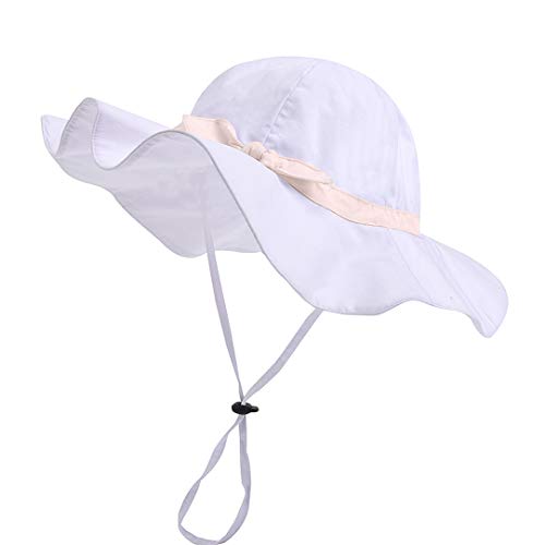 DANMY Baby Girl Sun Hat with UPF 50+ Outdoor Adjustable Beach Hat with Wide Brim Bucket Hats (17.32 in / 0-6 Months, 1pcs-White Pink)