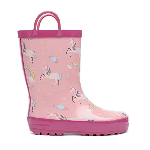 Peggy Piggy Waterproof Rain Boots With Easy-On Handles In Fun Patterns & Solid Colors For Toddlers And Kids Non-Slips Rain Shoes For Boys&Girls(Pp21012-Unicorn/Pink-31) thumb #2