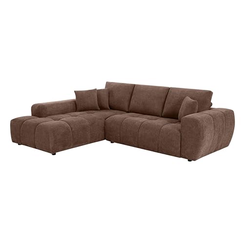 Oviala Canapé d'angle Gauche 3 Places avec méridienne Chocolat L 270 cm