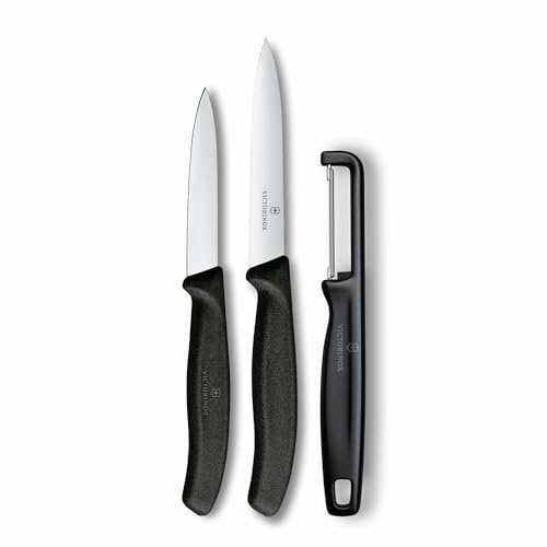 Victorinox Swiss Classic Gemüsemesser Set mit Sparschäler, Schälmesser und Tomatenmesser, 3-teilig, Extra Scharfe Klinge, Schwarz Victorinox Swiss Classic Gemüsemesser Set mit Sparschäler, Schälmesser und Tomatenmesser, 3-teilig, Extra Scharfe Klinge, Schwarz