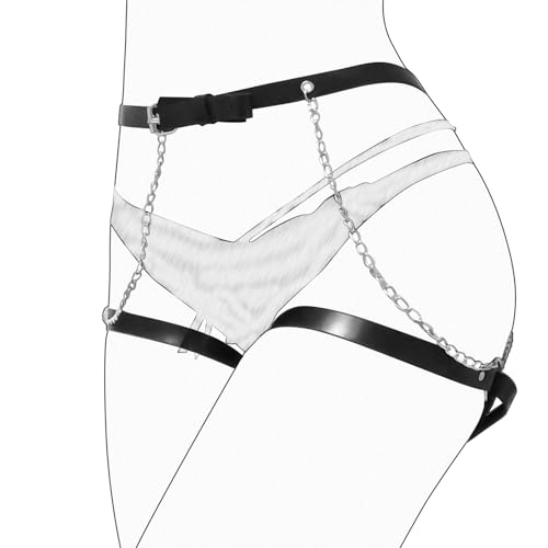 WUUDOA Harness Damen Unterkörper, Strumpfband Sexy, Leder Outfit Damen Frau, Damen Punk Leder Harness mit Ritzel, Body Harness Gürtel Frauen, Bein Harness Sexgeschirre, Punk Club Outfit Damen Sexy