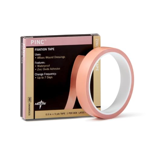 Medline Pinc Zinc Oxide Fixation Tape 1/2 x 5 yd. Ideal for Wound Care and First Aid Pack of 6