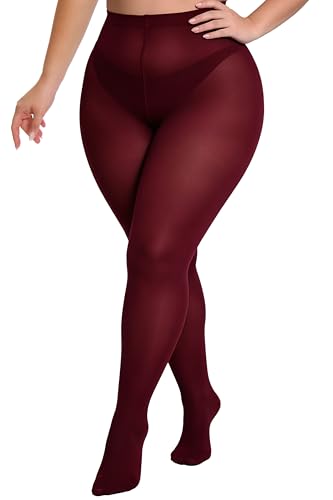 Image of HeyUU Plus Size High Waist 80D Semi-Opaque Tights, XL-4XL | Curvy Fit, No-Roll Waist, Soft Stretch, Smooth Coverage, Comfortable Everyday Wear