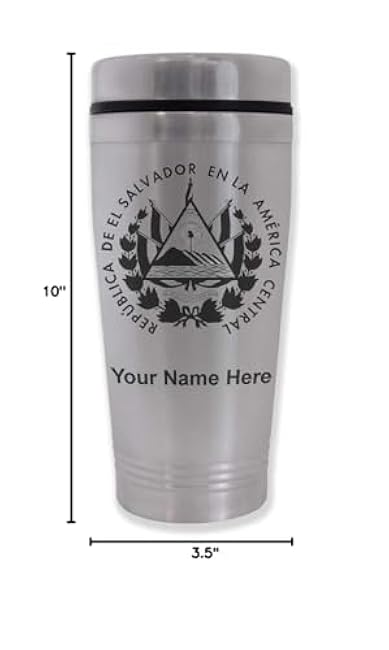 LaserGram 16oz Commuter Mug, Flag of El Salvador, Personalized Engraving Included