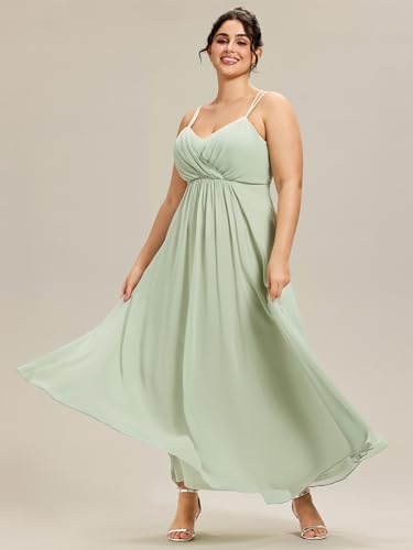 Image of Ever-Pretty Women's Pleated Backless Applique V Neck A Line Chiffon Sleeveless Plus Size Bridesmaid Dresses 01692-DA